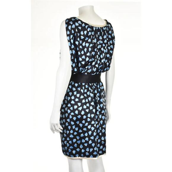 MARC JACOBS Black Blue Hearts 100% Silk Faux Wrap Mini Dress Size 10 A000415 - Picture 7 of 13